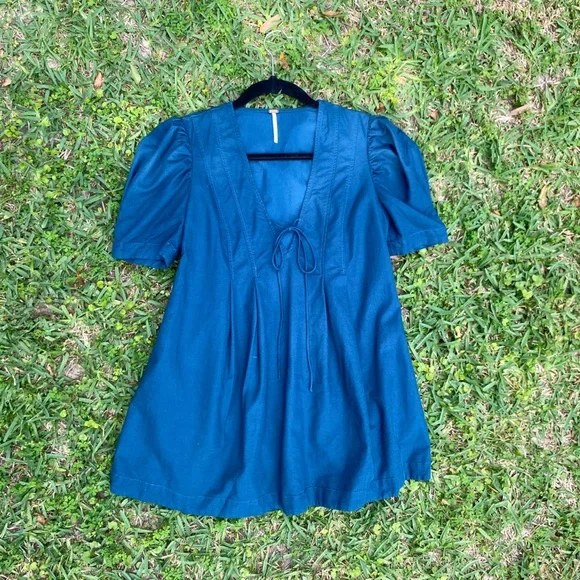 FREE PEOPLE Adelle Teal Blue Mini Dress Tunic—Size XS - Picture 13 of 16